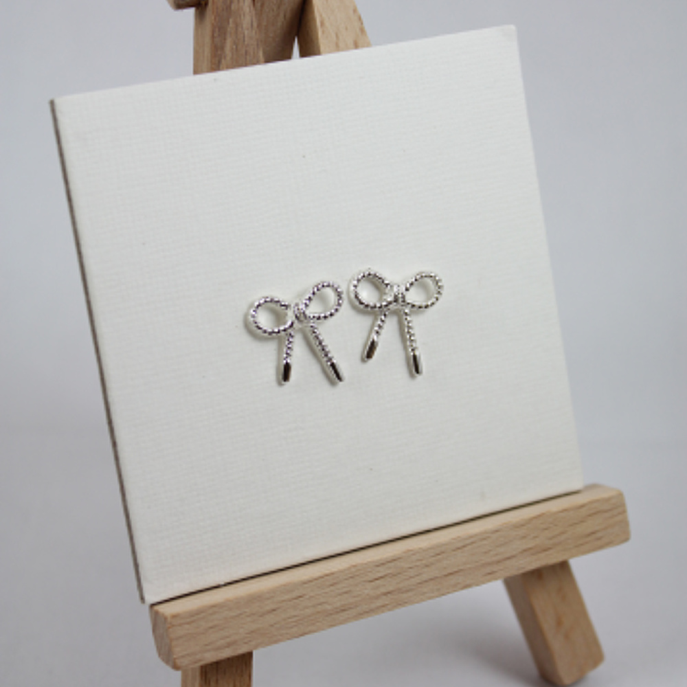 Dainty Bow Ribbon Stud Post Earrings Gold o Silver